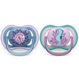 Philips Avent Ultra Air Soothers, 6-18 months, 2 pieces, Purple and Blue with Drawing, SCF085/61, Philips