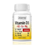 Vitamin D3+K2+Ca+Mg-Komplex, 30 Kapseln, Zenyth