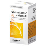 Calcio Sandoz + Vitamina C 260 mg + 1000 mg, sabor naranja, 10 comprimidos efervescentes