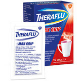 Theraflu Max Grip 1000 mg + 70 mg + 10 mg, Pulver zum Einnehmen, Geschmack: Waldfrüchte und Menthol, 10 Beutel 