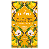 Pukka Lemon Ginger &amp; Manuka Honey Organic, tisane de fruits et d'herbes, gingembre et citron, aromatisée, 2 g x 20 sachets 