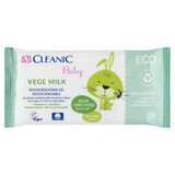 Cleanic Baby Eco Vege Milk, biologisch abbaubare Feuchttücher für Säuglinge und Kinder, 50 Stück