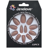 Set of 12 false nails with matte appearance, Janelove, Matte, Brown