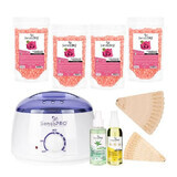 Kit Epilare Profesional, SensoPro Milano, Rosa, Incalzitor, 4 Pachete Ceara, 2 Ulei Epilare, Spatule