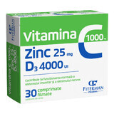 Vitamin C 1000 mg + Zn 25 mg + D3 4000 IU, 30 Filmtabletten, Fiterman