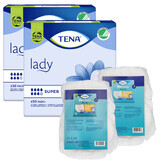 Tena Lady Set, assorbenti igienici specializzati, Super, 2 x 30 pz + ProSkin Pants Mutandine assorbenti, taglia M e L, 2 campioni