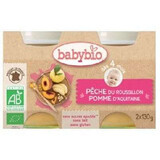 Puré ecológico con melocotón y manzana, +4 meses, 2x 130g, BabyBio