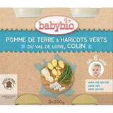Bio-Kartoffelpüree, grüne Bohnen und Kabeljau, +6Monate, 2X200g, Babybio