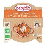 Papilla Menú ecológico de lentejas y carne de cerdo, +15meses, 260g, BabyBio