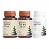 Packung Spirulina 500 mg, 30 Tabletten + Ginkana Ginkgo 50+, 30 Tabletten + Coenzym Q10, 30 Tabletten, Alevia