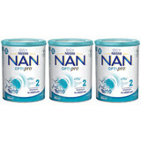 Pachet formula lapte Nan 2 Optipro HMO, +6 luni, 3x 800g, Nestle