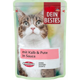 Dein Bestes pliculeț hrană umdă pentru pisici vițel&curcă în sos, 100 g