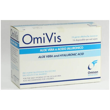 Sterile Augentücher für die periokulare Hygiene mit Aloe Vera und Hyaluronsäure OmiVis, 20 Stück, Omisan Farmaceutici