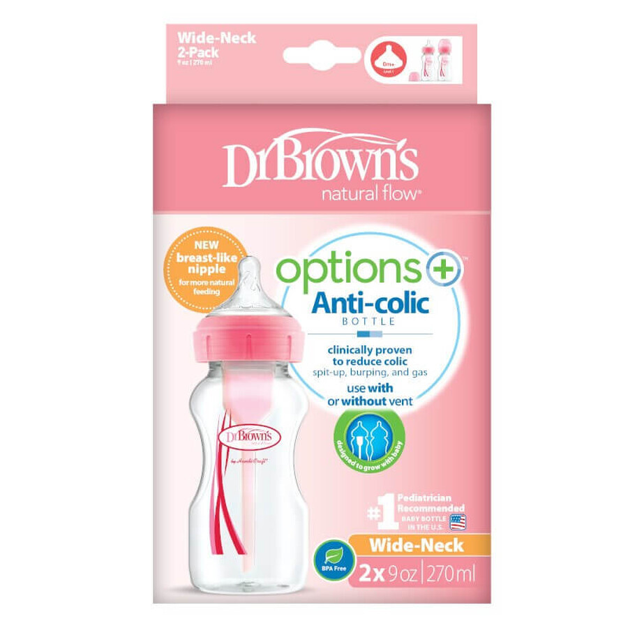 Anti-Colicle Weithalsflasche und Zubehörpaket Optionen+, Rosa, Dr. Browns