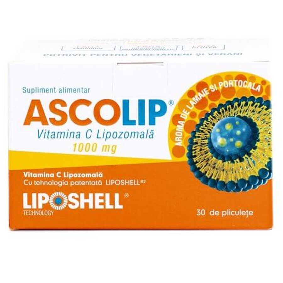 Ascolip Vitamin C Liposomal mit Orangengeschmack, 1000 mg, 30 Portionsbeutel, Liposhell