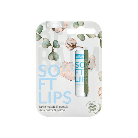 Balsam natural pentru buze, cu unt de shea si bumbac, SOFT LIPS, BIOBAZA, 4,5 g