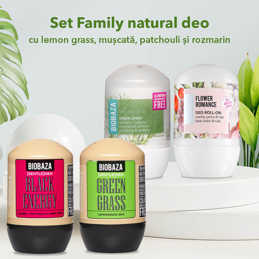 Set Family natural deo cu Lemon Grass, trandafir, patchouli si rozmarin 4 pcs, Biobaza