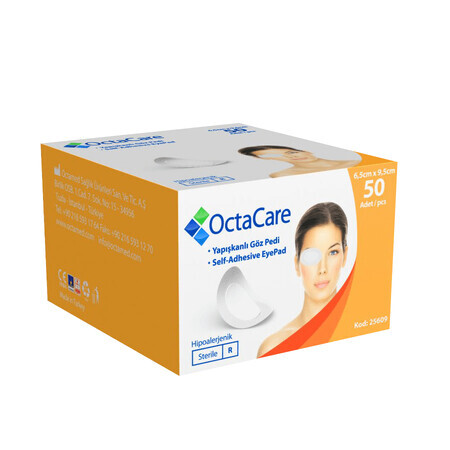 Sterile Augenklappen für Erwachsene, 6,5 cm x 9,5 cm, 50 Stück, OctaCare