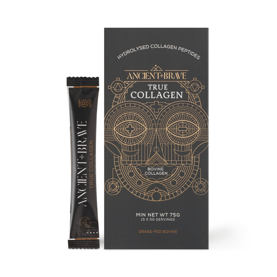 Collageen gehydrolyseerd poeder True Collagen, 15 sachets, Ancient and Brave