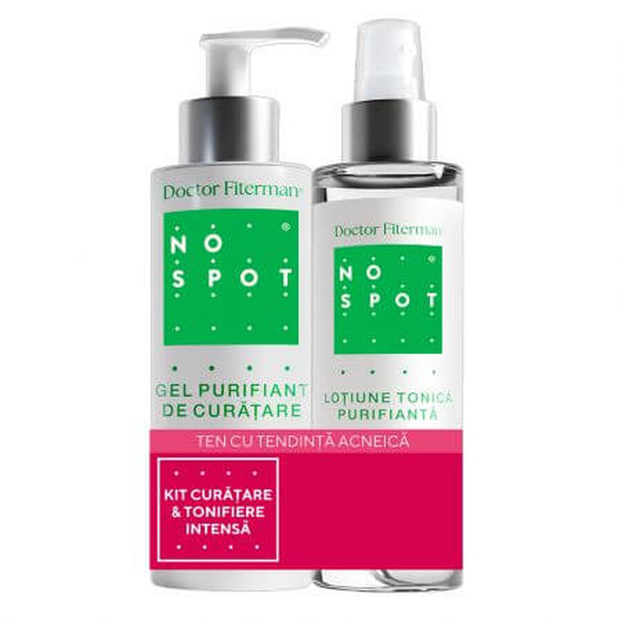 Pachet Gel purifiant de curatare No Spot, 200 ml + Lotiune tonica purifianta No Spot, 250 ml, Doctor Fiterman