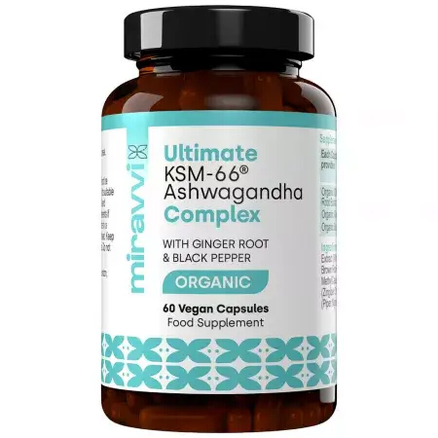 Complesso di Ashwagandha Ultimate KSM-66 biologico, 60 capsule, Miravvi