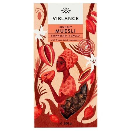 Musli crocant Capsuni si Cacao, fara gluten, 300 g, Viblance