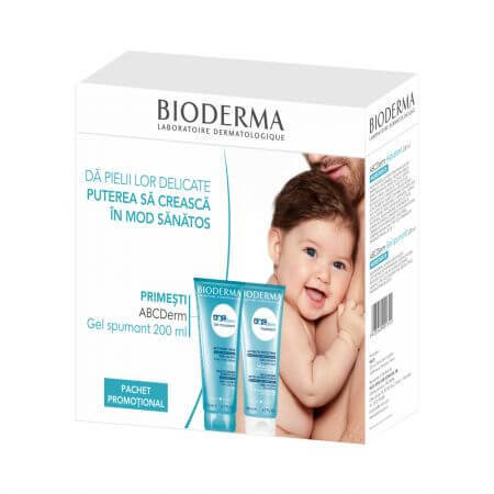 Bioderma Pachet ABCDerm hidratant, 200 ml + gel spumant, 200 ml