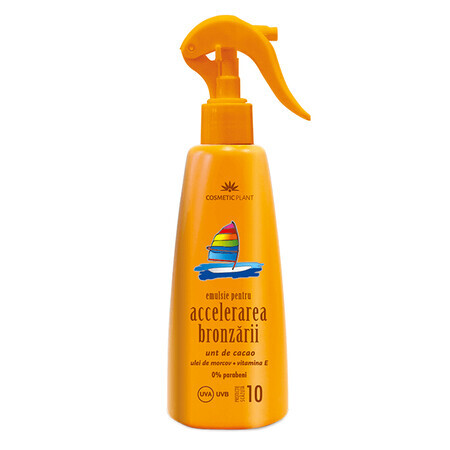 Emulsie pentru accelerarea bronzarii SPF 10 cu unt de cacao, ulei de morcov si vitamina E, 200 ml, Cosmetic Plant