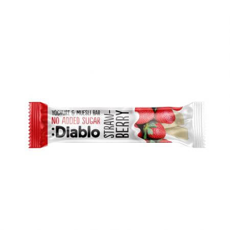 Sugar-free cereal and strawberry bar with yoghurt coating, 30 g, Diablo