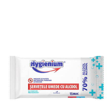 Servetele umede cu alcool, Revigorant, 15 bucati, Hygienium