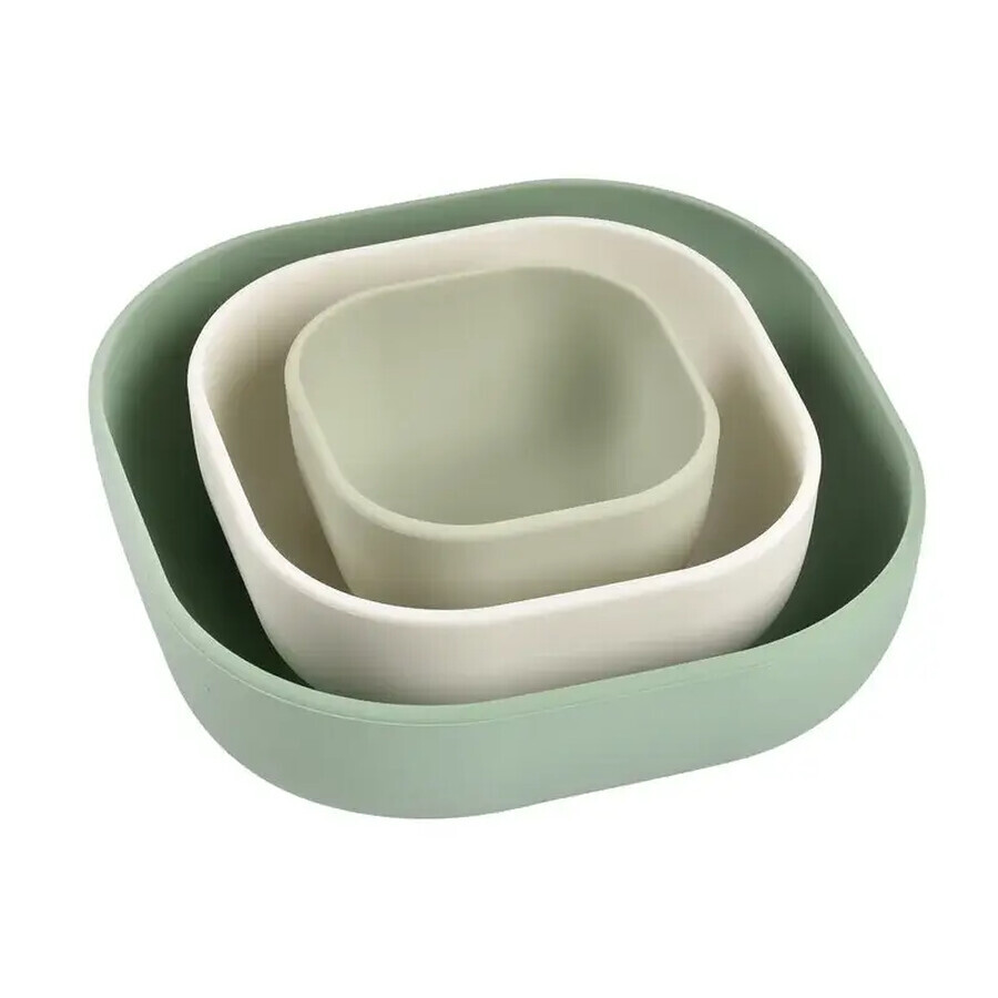 Set of 3 silicone bowls, Sage Green, Beaba