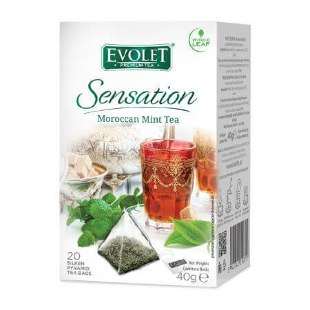 Ceai Moroccan mint Sensation, 20 plicuri piramida, Evolet