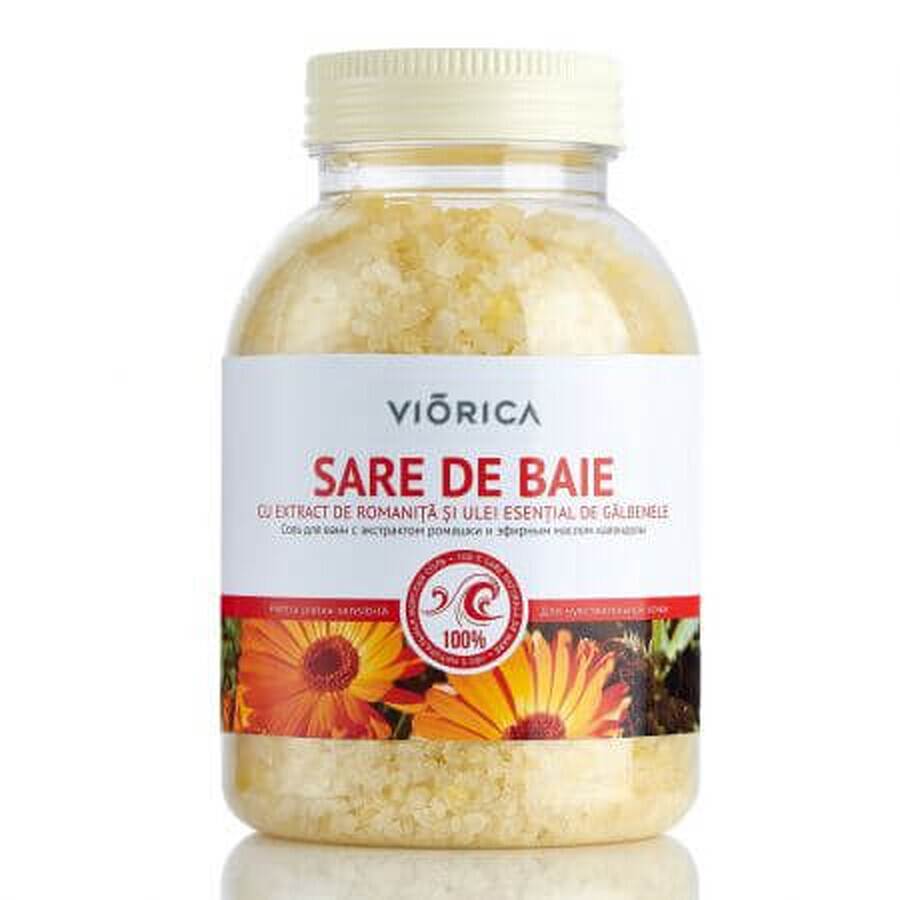 Sare de baie cu extract de romanita si ulei esential de galbenele, 1000 g, Viorica