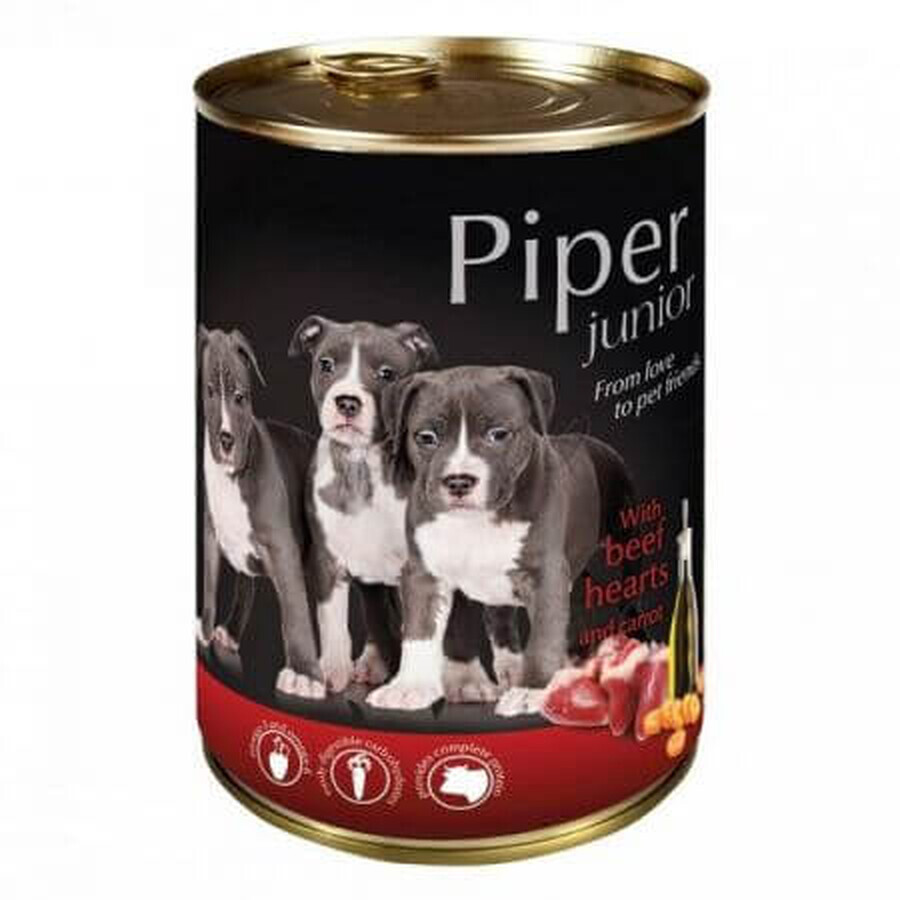 Nassfutter mit Rinderherz und Karotten für Hunde, 400 g, Piper Junior