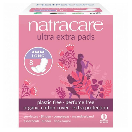 Absorbante de noapte Ultra Extra (Long), 8 bucăți, Natracare