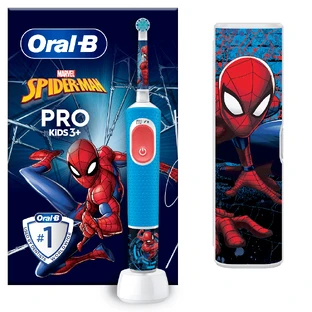 Cepillo de dientes eléctrico Vitality Pro Kids Spider-Man + Kit de viaje para niños mayores de 3 años, Oral-B