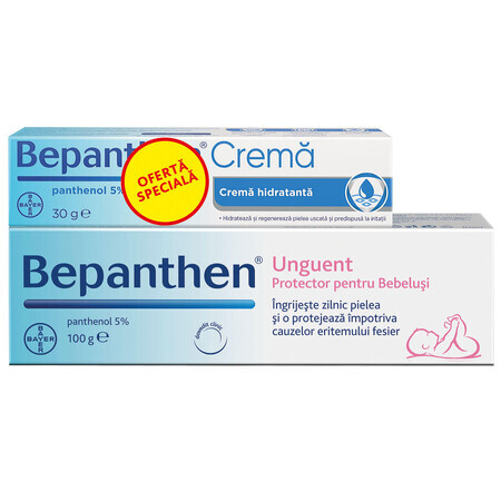 Unguent pentru iritatiile de scutec Bepanthen, 100 g + Crema Bepanthen cu panthenol 5%, 30 g,, Bayer