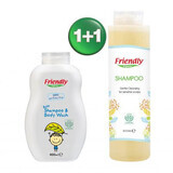 Pachet Sampon fara parfum pentru bebe  400 ml + Sampon pentru adulti 500 ml, Friendly Organic