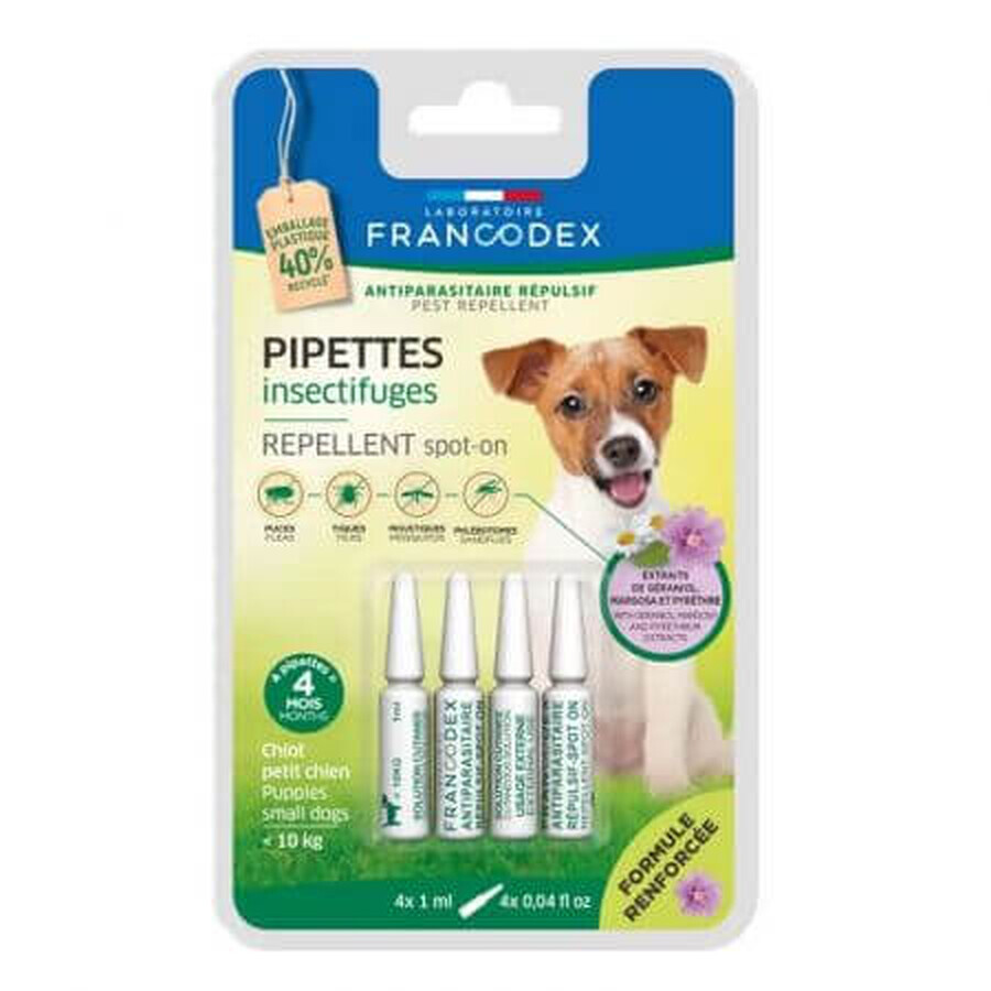 Antiparasitäres Repellent Geraniol Repellent-Pipetten für Hunde unter 10 kg, 4 X 1 ml, Francodex