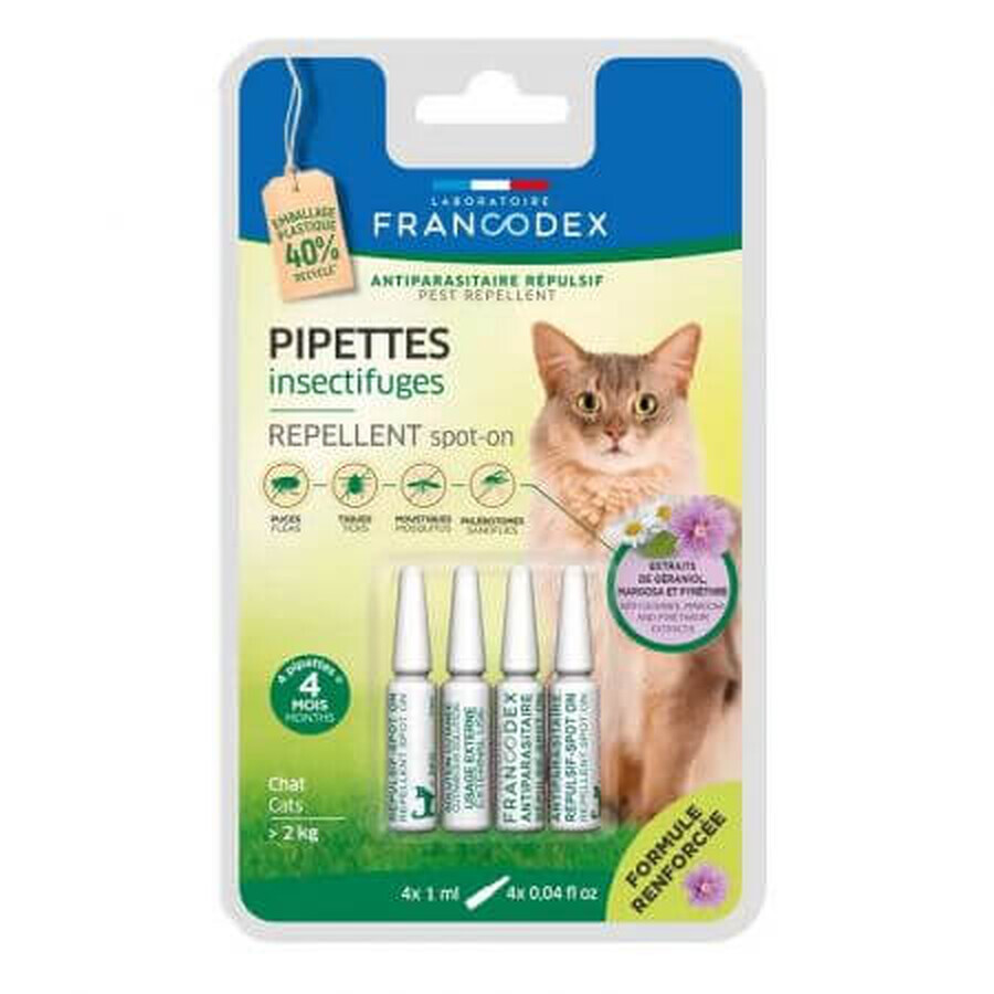 Antiparasitäres Repellent Geraniol Repellent-Pipetten für Katzen unter 2 kg, 4 X 1 ml, Francodex