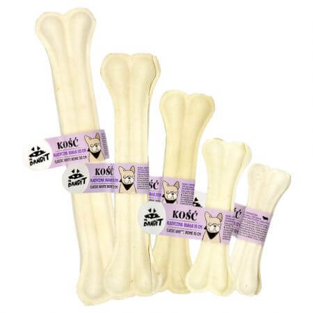 Recompensa din piele de vita pentru caini Classic White bone, 1 bucata x 12 cm, Mr.Bandit