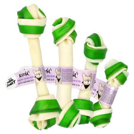 Recompensa din piele de vita pentru caini Knotted Bone Green, 1 bucata x 20 cm, Mr.Bandit