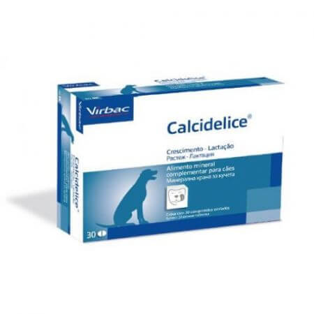 Supliment pe baza de calciu, fosfor si vitamine D3 pentru caini Calcidelice, 30 comprimate, Virbac