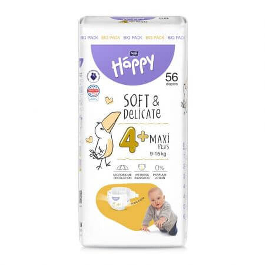 Scutece Maxi Plus nr. 4+, 9-15 Kg, 56 bucati, Happy