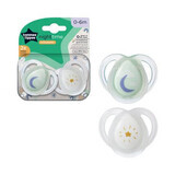 Orthodontic night soothers, 0 - 6 months, White / Green, 2 pcs, Tommee Tippee