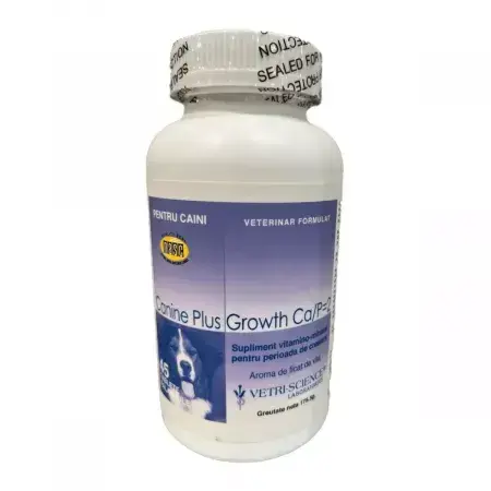 Supliment crestere si vitalitate pentru caini Canine Plus Growth Ca/P, 45 tablete masticabile, Vetri Science