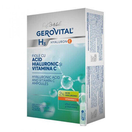 Fiale con 2% Acido Ialuronico e Vitamina C, Gerovital H3 Hyaluron C, 10 x 2 ml, Farmec