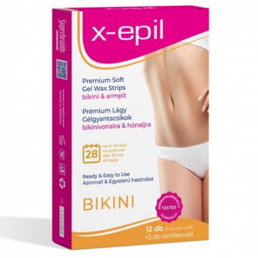 Benzi depilatoare pentru linia bikinilor Soft Premium, 12 buc, X-Epil