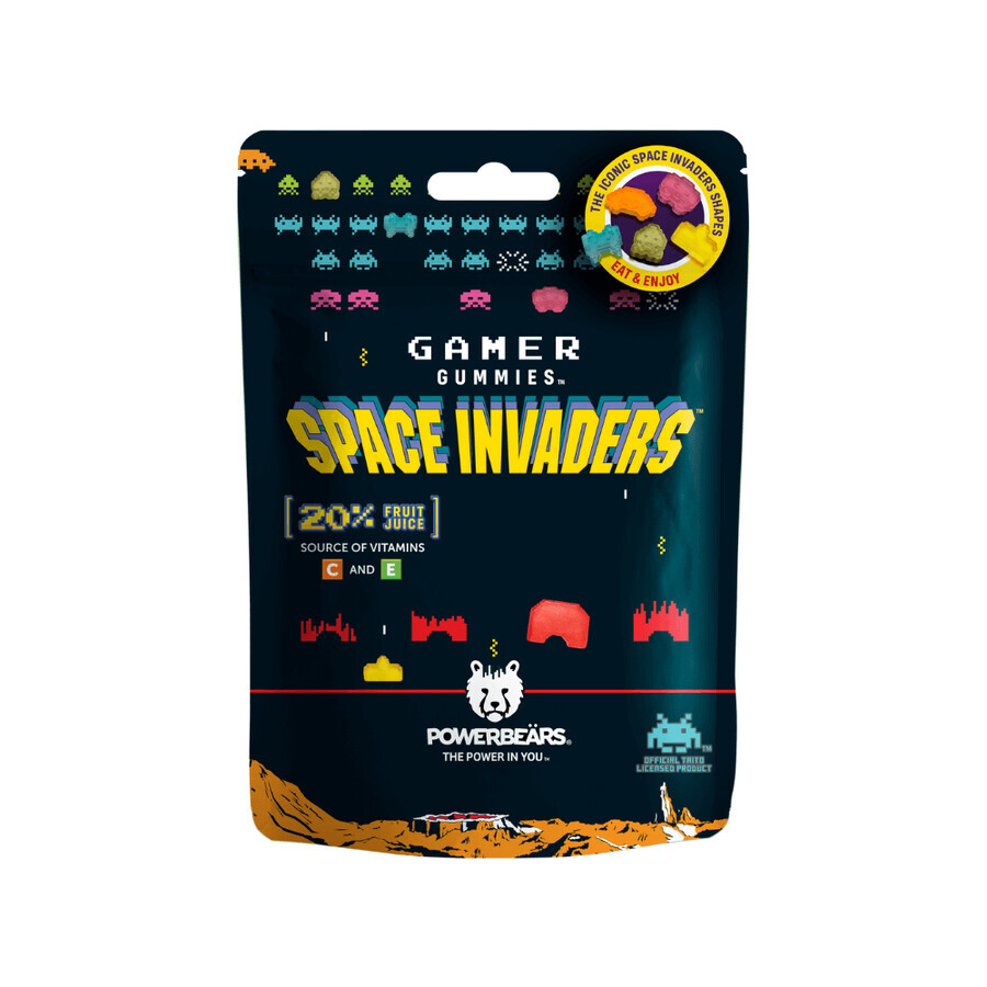 Jeleuri gumate cu vitamina C si E Space Invaders, 125 g, Powerbears