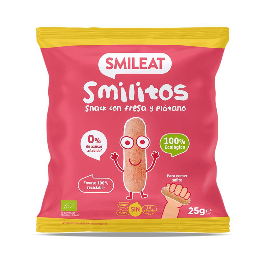 Pufuleti Smilitos Bio cu ulei de masline, banane si capsuni, +6 luni, 25 g, Smileat